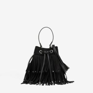 Bolso Bucket Negro Con Flecos