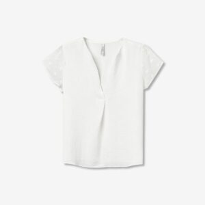 Blusa Con Plumeti En Magas Blanca