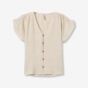 Blusa Beige Con Botones En Contraste