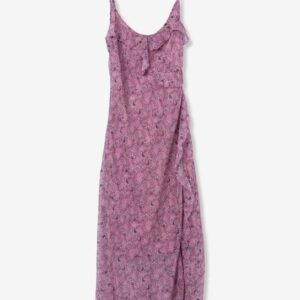 Vestido Largo Con Volante En Escote