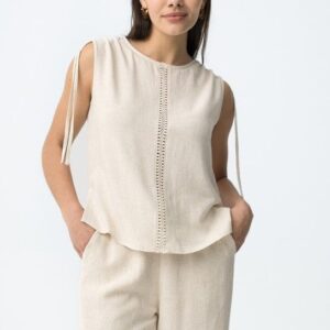 Blusa Beige Con Lazadas En Hombros
