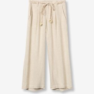 Pantalón Beige Con Cinturón Con Bolitas