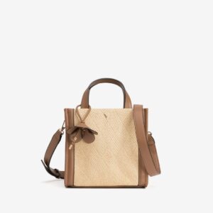 Bolso de Mano y Bandolera Bicolor Con Flor