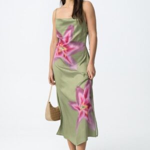 Vestido Largo Con Flores Rosas