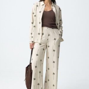 Pantalón Beige Con Palmeras Bordadas