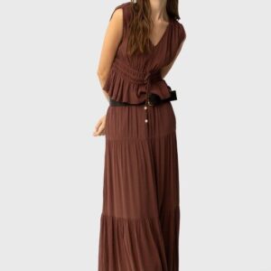 Falda Larga Tejido Bambula Marrón