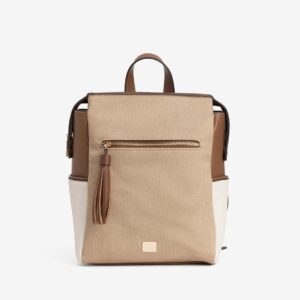 Mochila Bicolor Con Bolsillo Flotal Beige