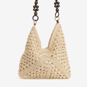 Bolso Beige Con Asa De Madera
