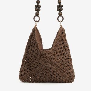 Bolso Marrón Con Asa De Madera