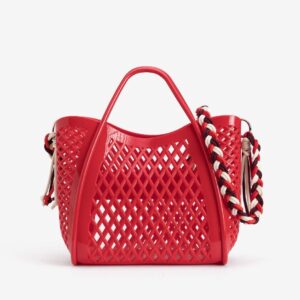 Bolso Polivinilo Color Rojo Asa Trenzada