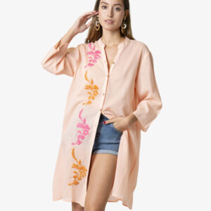 Camisa Larga Coral Con Aberturas Laterales