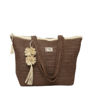 Bolso Rafia Con Borde y Pompón