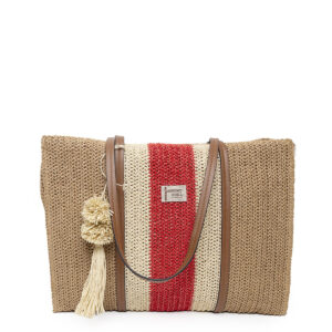 Bolso Rafia Con Pompón y Cierre Cremallera
