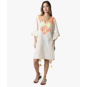 Poncho Algodón Natural Con Bordados