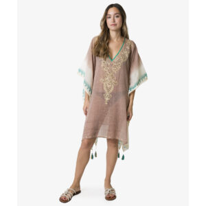 Poncho Algodón Natural Degradado Con Bordado